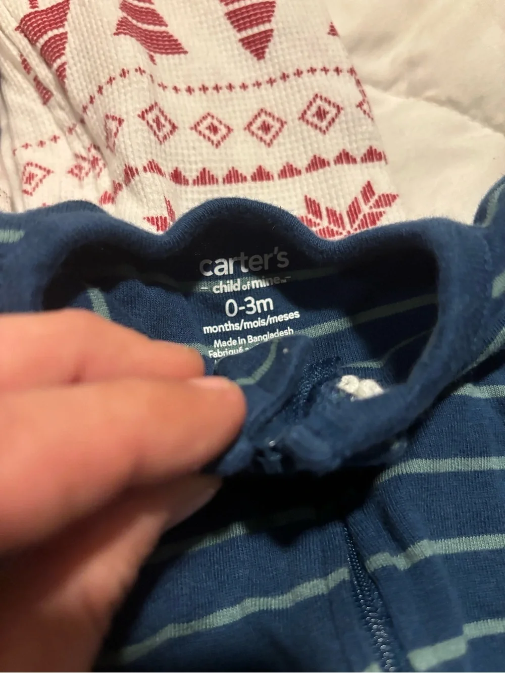 Carter's Set of 5 Kids Pajamas- Beige, White, Red, Light Blue, Navy, Green 0-3 M